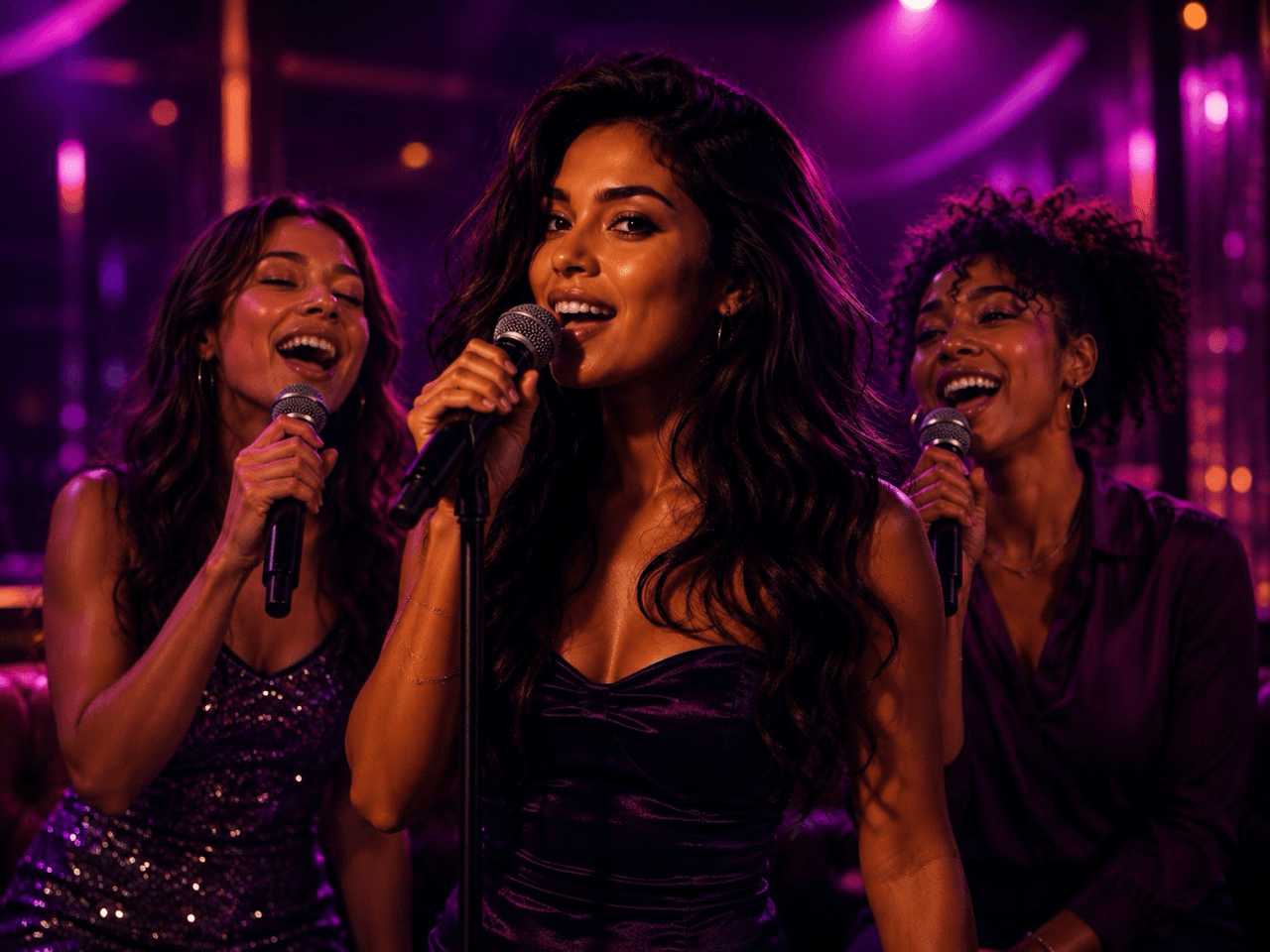 Cantante principal de karaoke con dos coristas en la página de Squad Leader