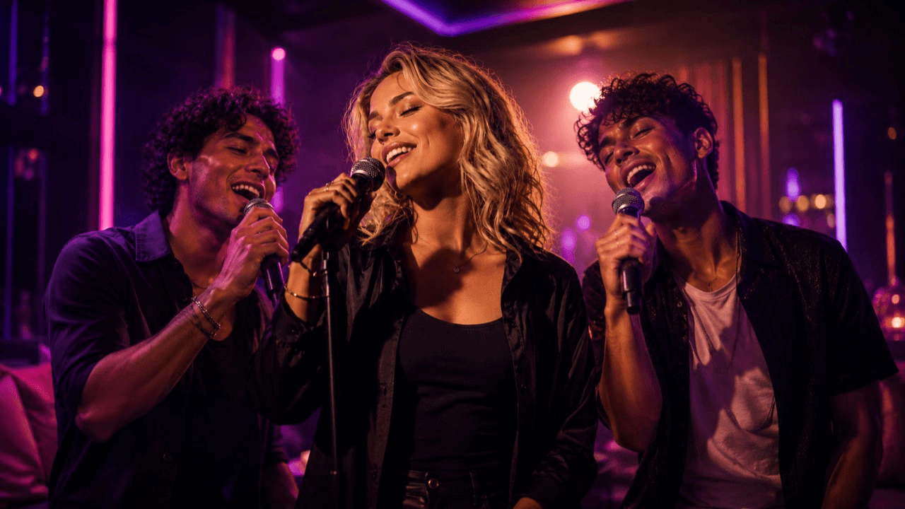 Lead karaoke singer with two backup singers on the Squad Leader page
